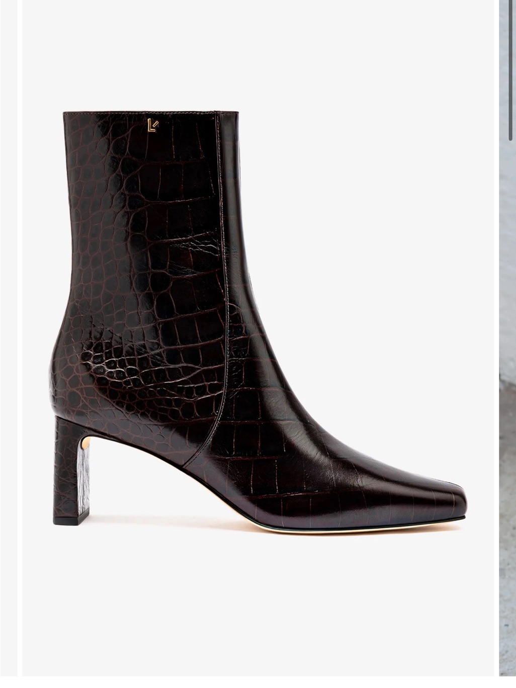 Larroude Croc-Embossed Square-Toe Ankle Boot In Dark Brown